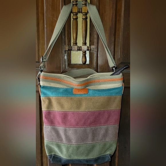 Snug Star Canvas Multi-Color Striped Cross Body Shoulder Bag/Tote - Picture 1 of 16
